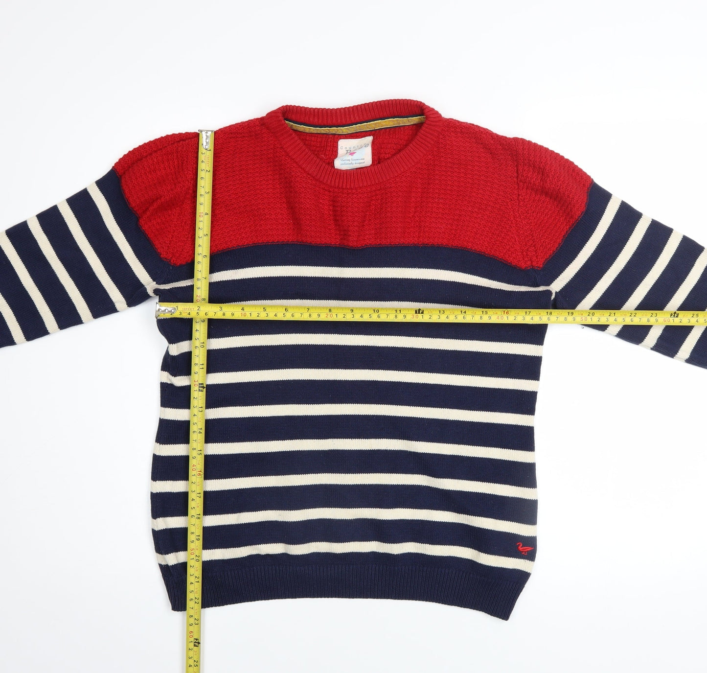 Country Rose Women Red Navy Striped Cotton Crew Neck Jumper M