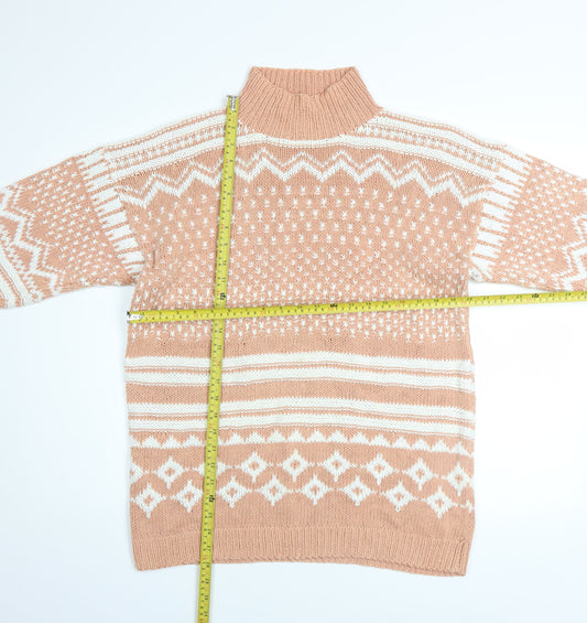 Dash Women Beige Fair Isle Roll Neck Chunky Knit Jumper Size M