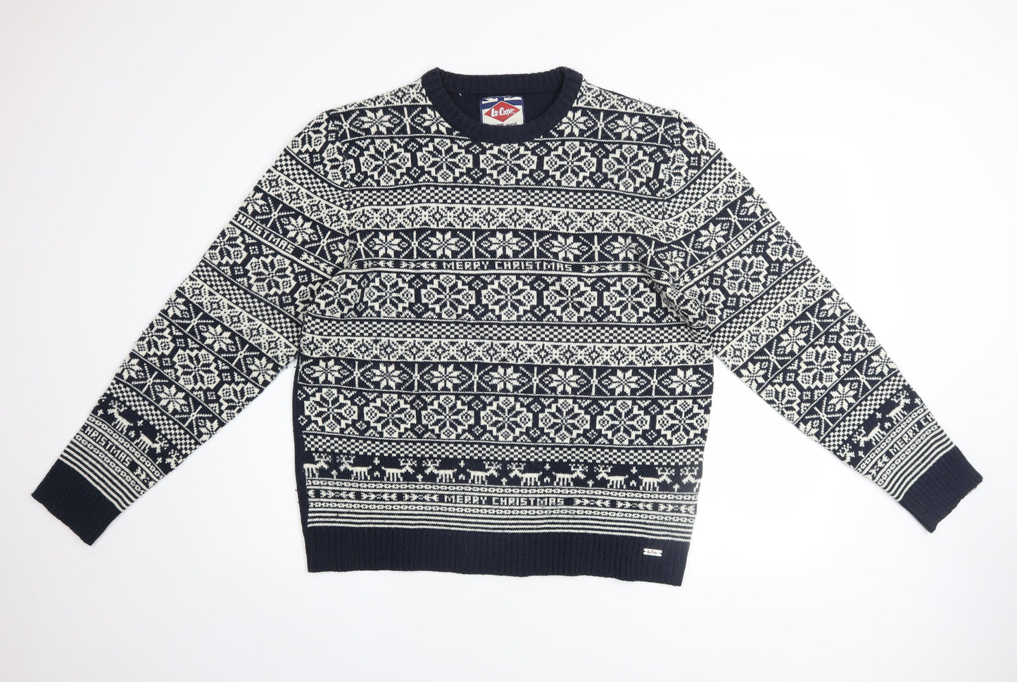 Lee Cooper Mens Blue Fair Isle Christmas Jumper Size L
