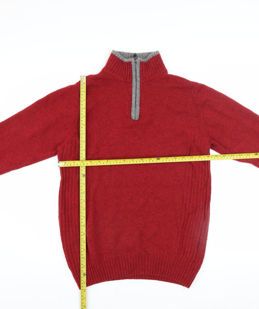Next Men's Red Wool Blend 1/2 Zip Jumper Size S
