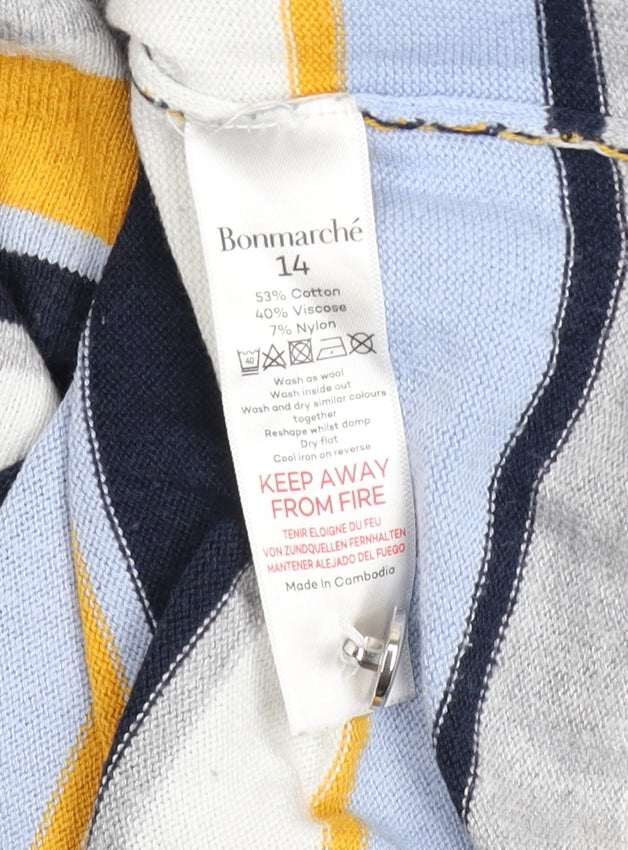 Bonmarché Womens Multicoloured Striped Jumper Size 14 Boat Neck Knitwear
