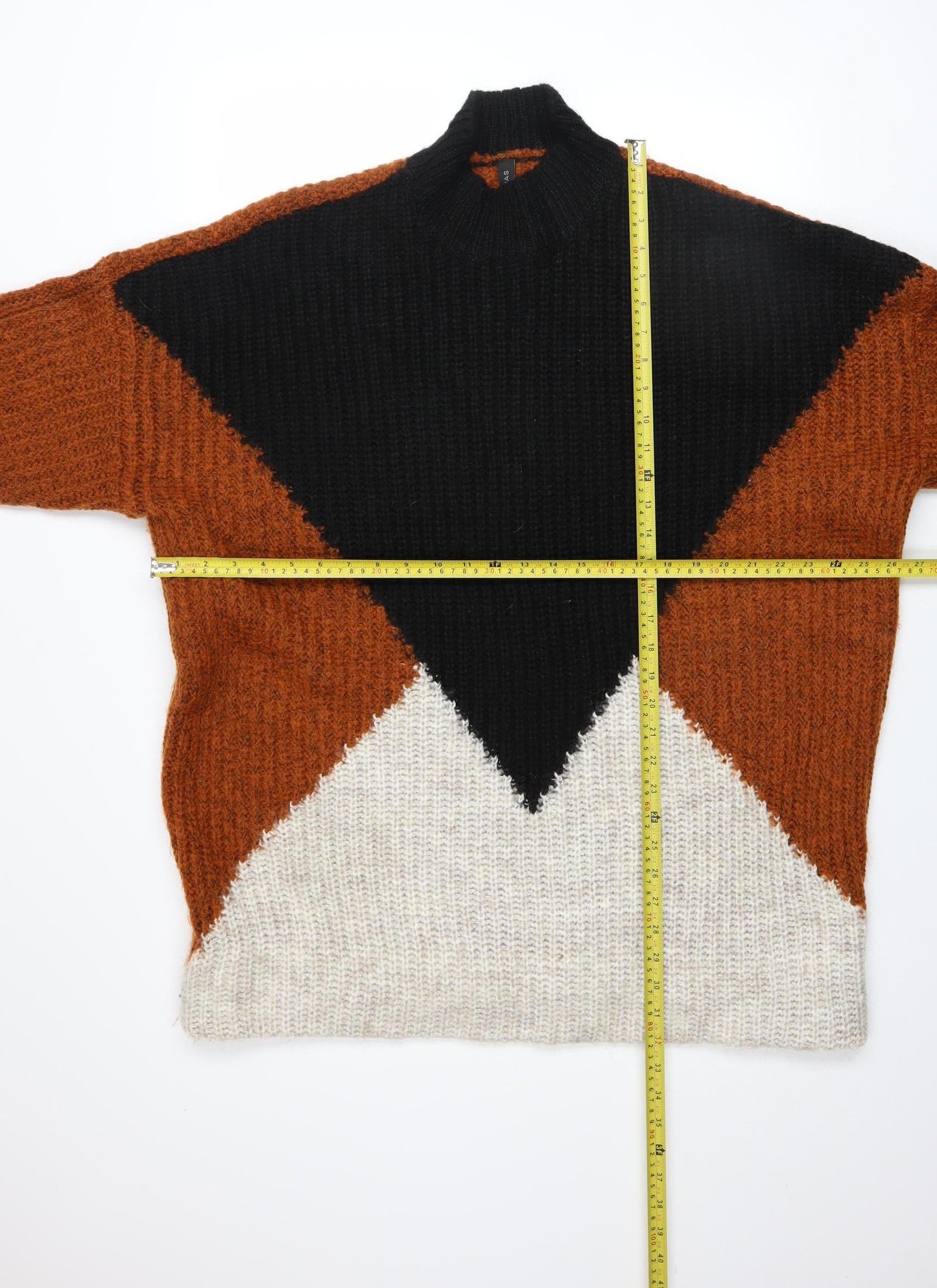 Y.A.S Unisex Black Brown Ivory Chunky Knit High Neck Jumper XL
