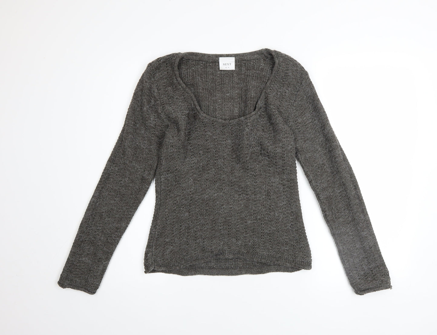Next Women Grey Open-Knit Scoop Neck Jumper UK 14