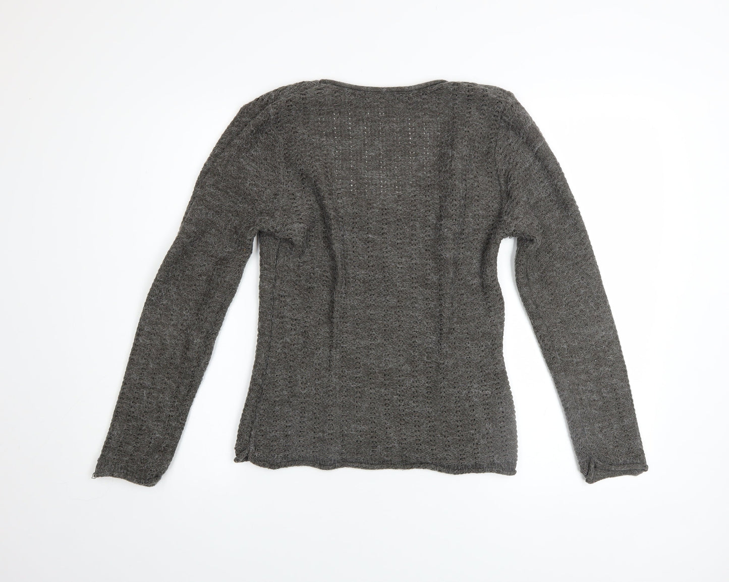Next Women Grey Open-Knit Scoop Neck Jumper UK 14