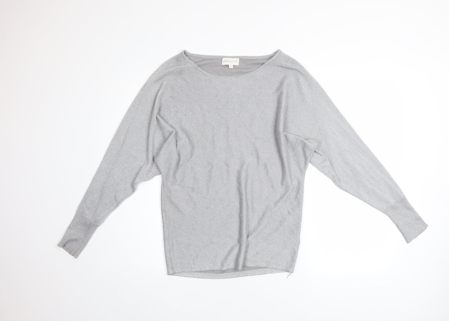 Apricot Women’s Grey Metallic Knit Boat Neck Pullover Jumper Size 8