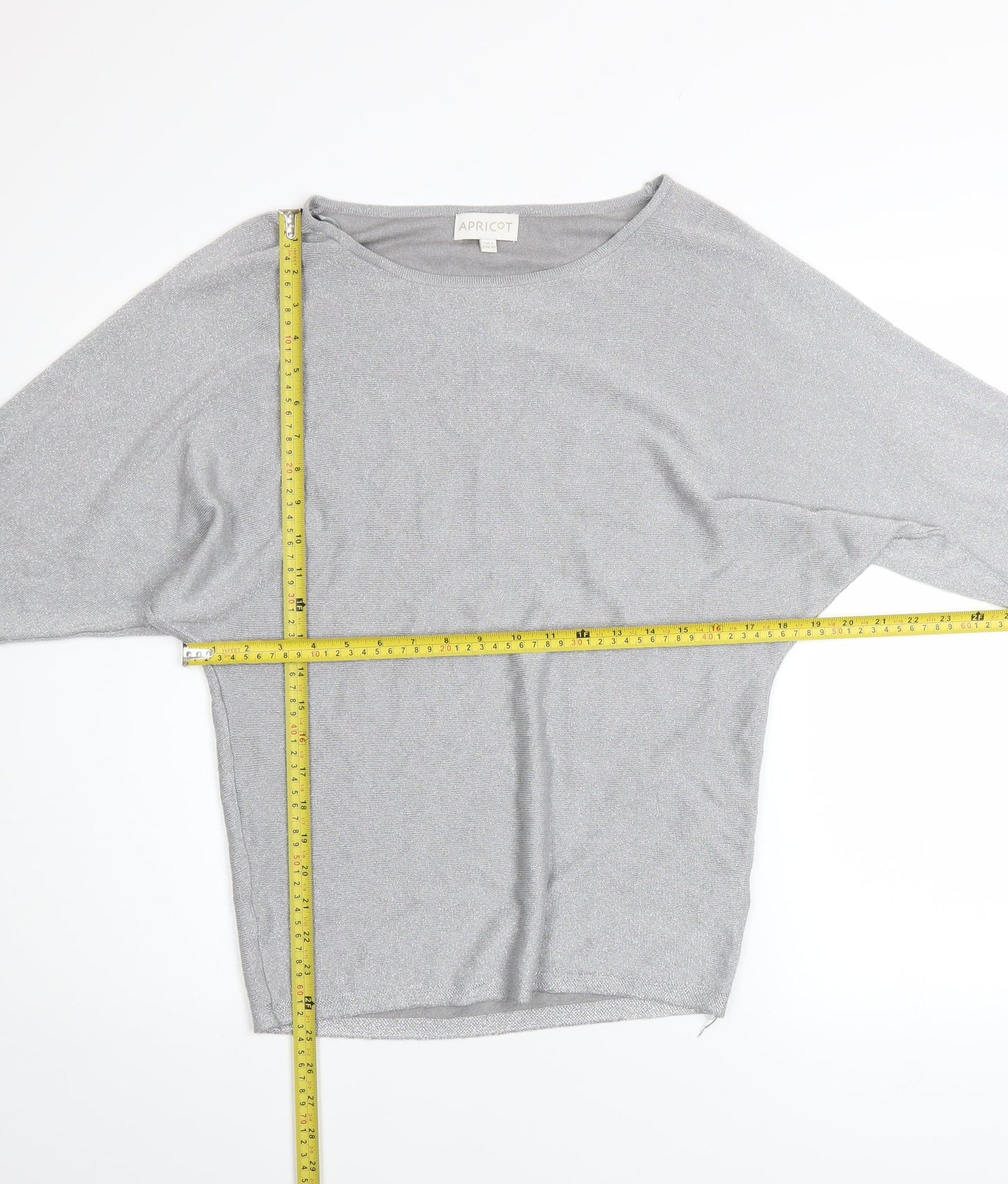Apricot Women’s Grey Metallic Knit Boat Neck Pullover Jumper Size 8