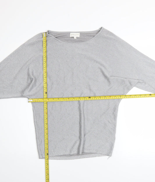 Apricot Women’s Grey Metallic Knit Boat Neck Pullover Jumper Size 8