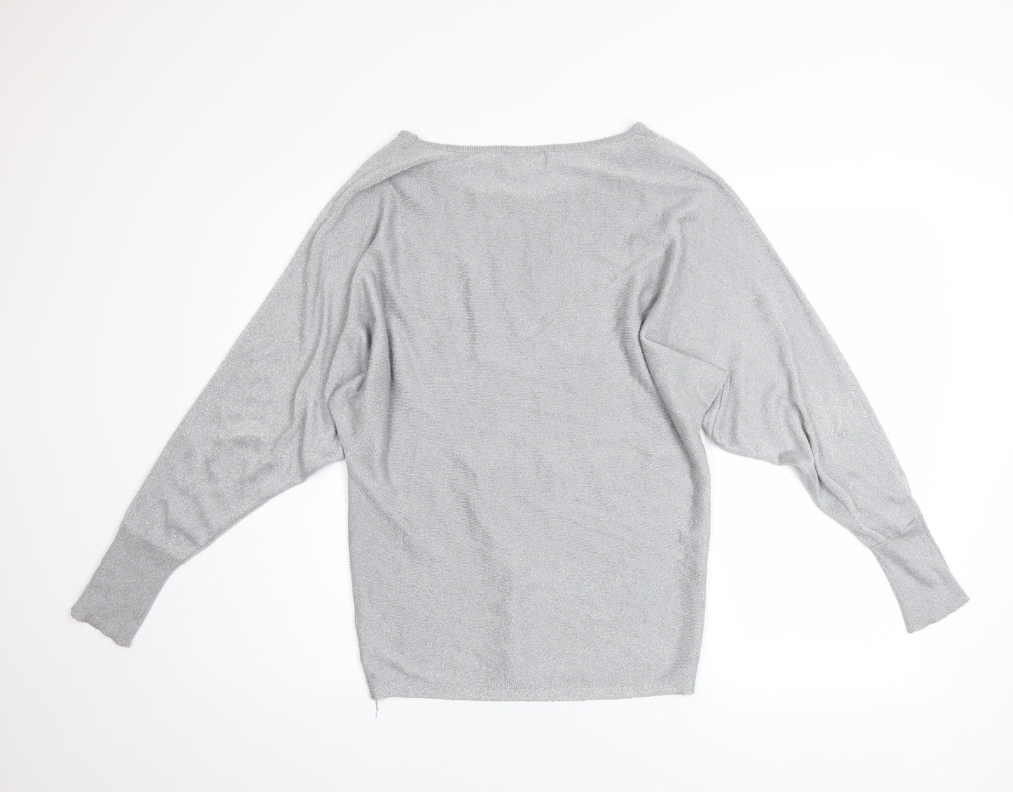 Apricot Women’s Grey Metallic Knit Boat Neck Pullover Jumper Size 8