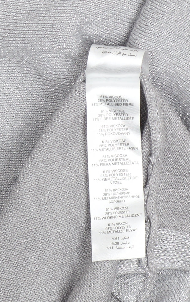 Apricot Women’s Grey Metallic Knit Boat Neck Pullover Jumper Size 8