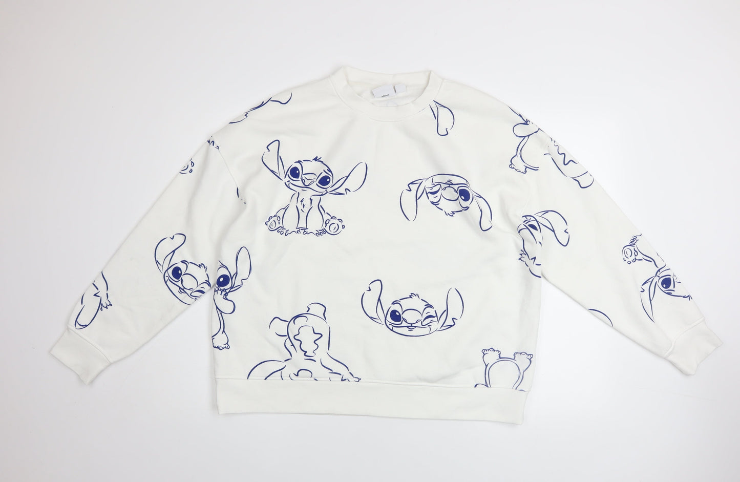 Disney Women’s White Stitch Sweatshirt Size L 14/16 Pullover Cotton Blend