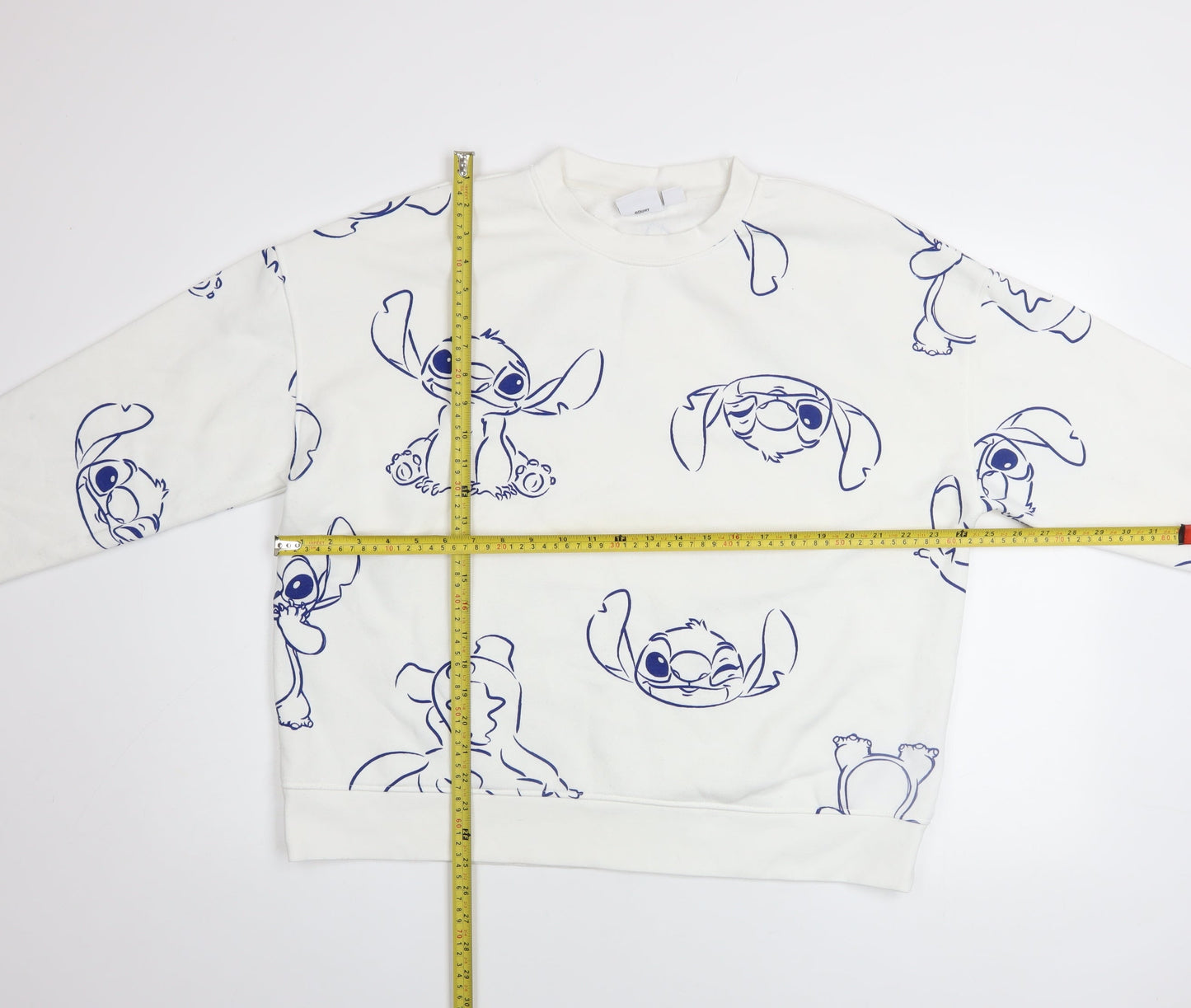 Disney Women’s White Stitch Sweatshirt Size L 14/16 Pullover Cotton Blend
