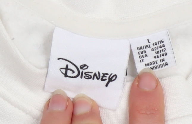 Disney Women’s White Stitch Sweatshirt Size L 14/16 Pullover Cotton Blend