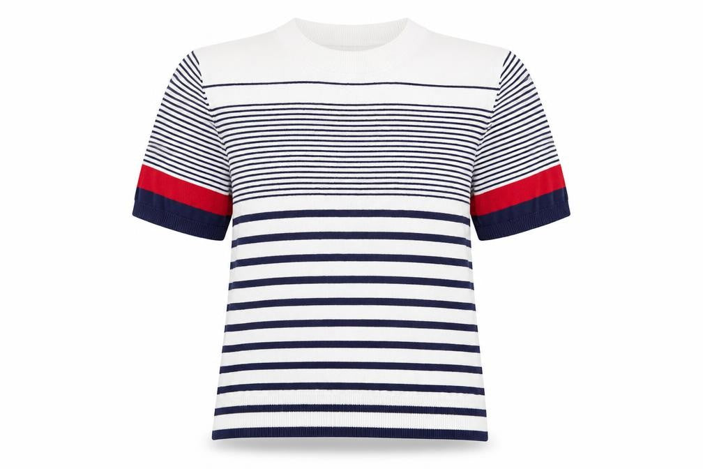 Pop England Womens Multicoloured Striped Knit Short Sleeve Top Size 4