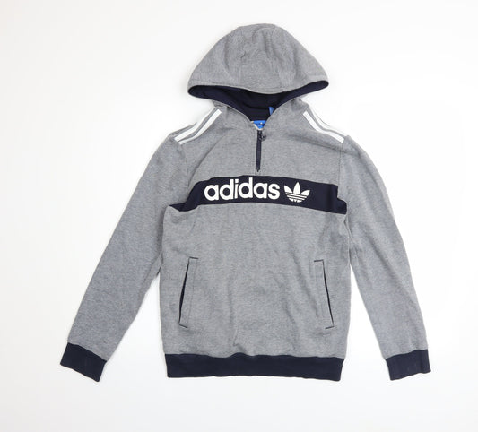 Adidas Boys Grey Half Zip Hoodie 13-14 Years Cotton Blend Hooded Sweatshirt