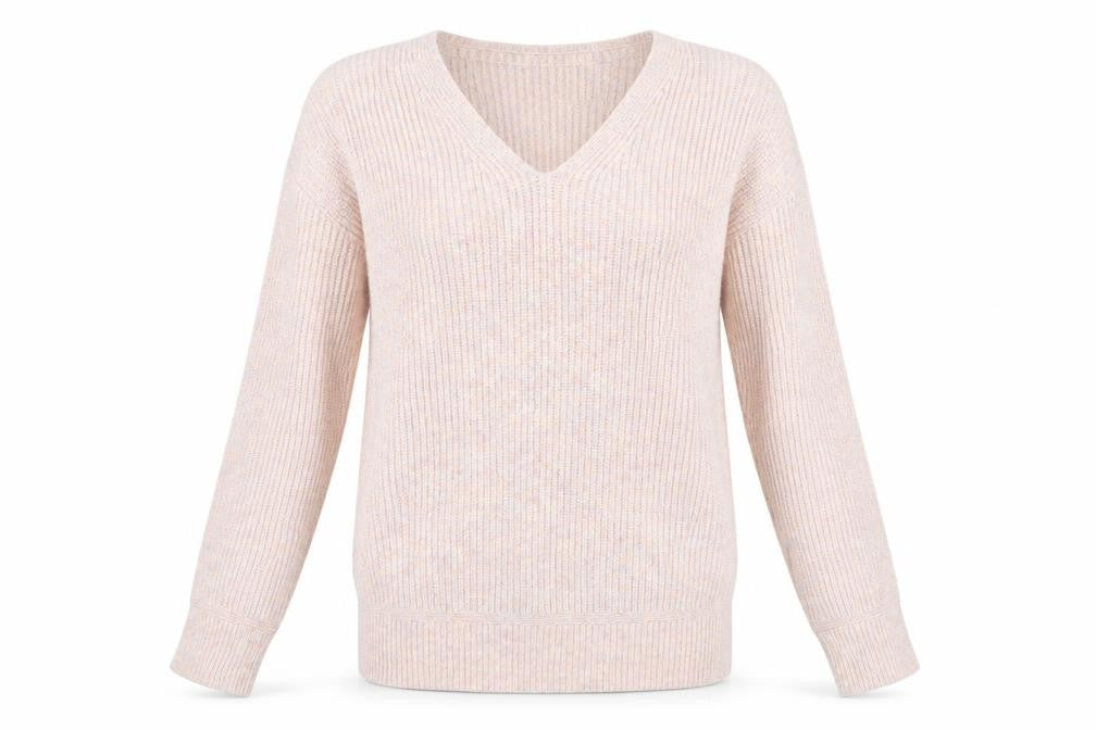 Marks and Spencer Women's Beige V-Neck Knit Jumper Size S