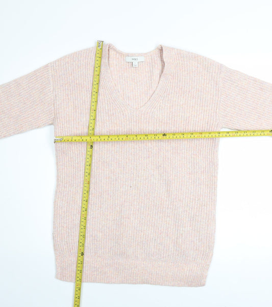 Marks and Spencer Women's Beige V-Neck Knit Jumper Size S