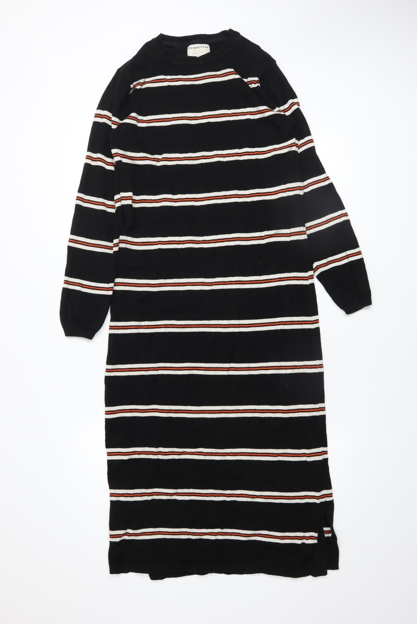 People Tree Women’s Black Striped Jumper Dress Size 10 Organic Cotton