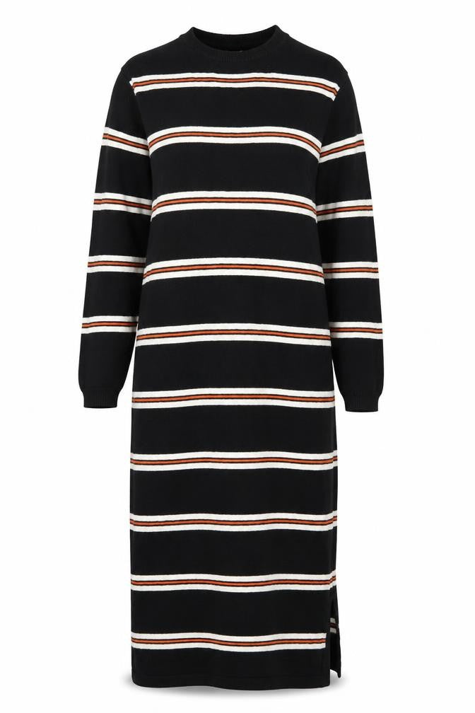 People Tree Women’s Black Striped Jumper Dress Size 10 Organic Cotton
