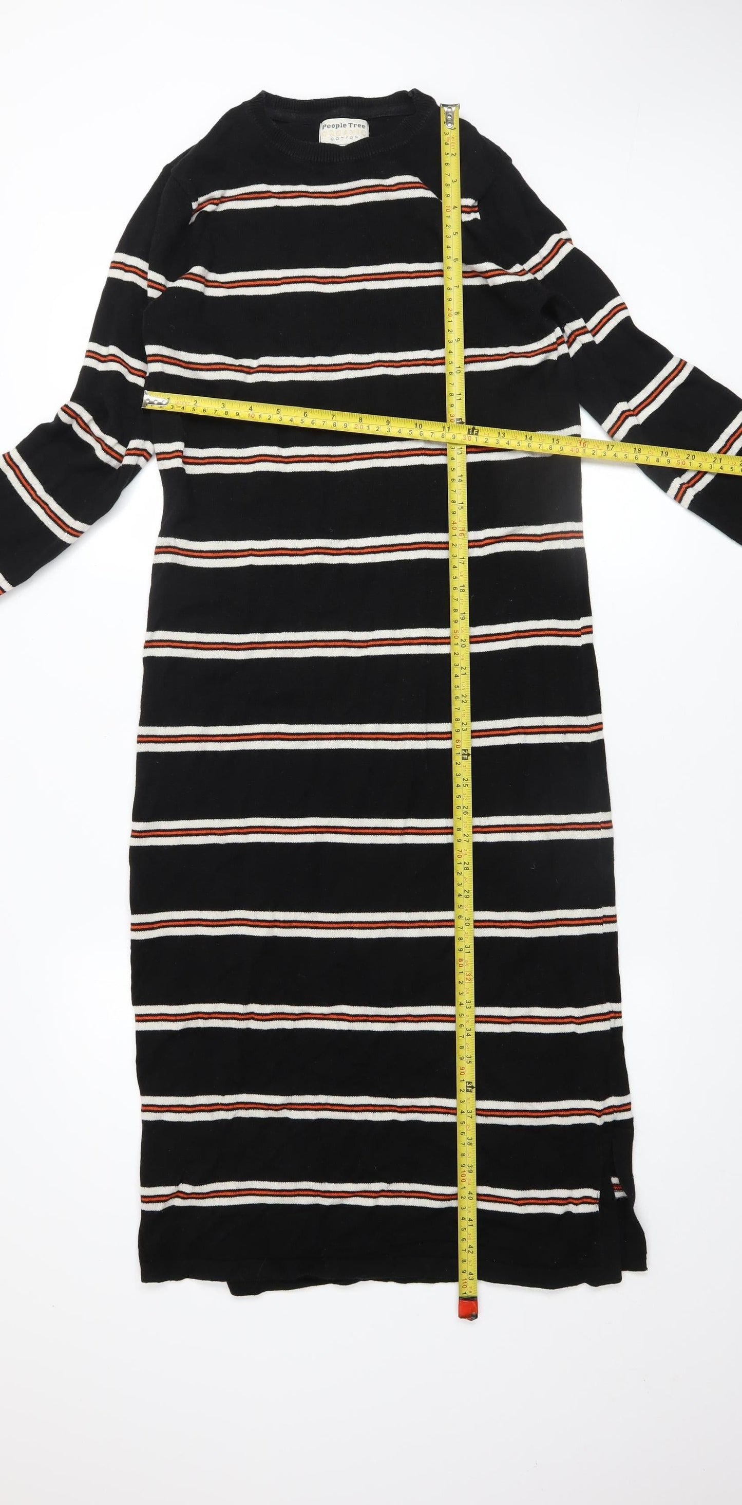 People Tree Women’s Black Striped Jumper Dress Size 10 Organic Cotton