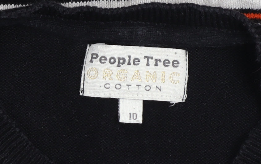 People Tree Women’s Black Striped Jumper Dress Size 10 Organic Cotton