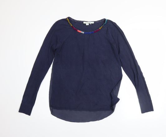 Boden Women Blue Silk Cotton Long Sleeve Round Neck Pullover Jumper UK 8