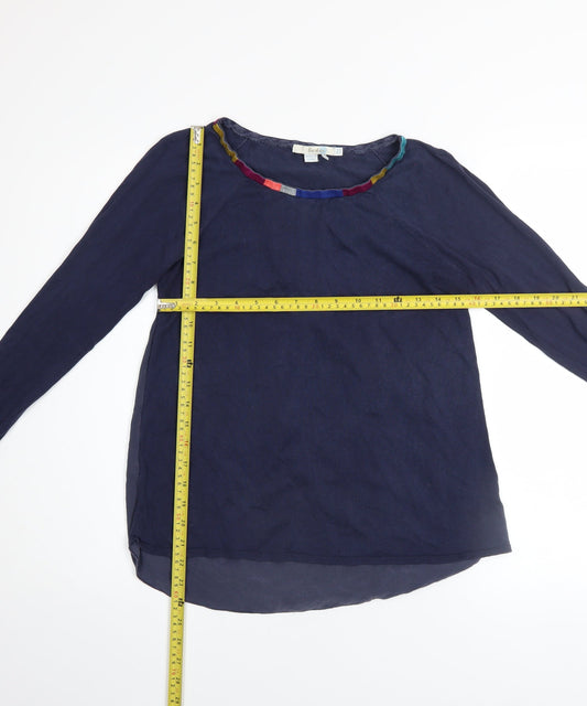 Boden Women Blue Silk Cotton Long Sleeve Round Neck Pullover Jumper UK 8