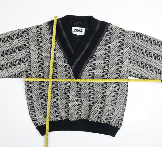 Zeak Classic Men's Black Grey Patterned Cardigan XL Acrylic Knit