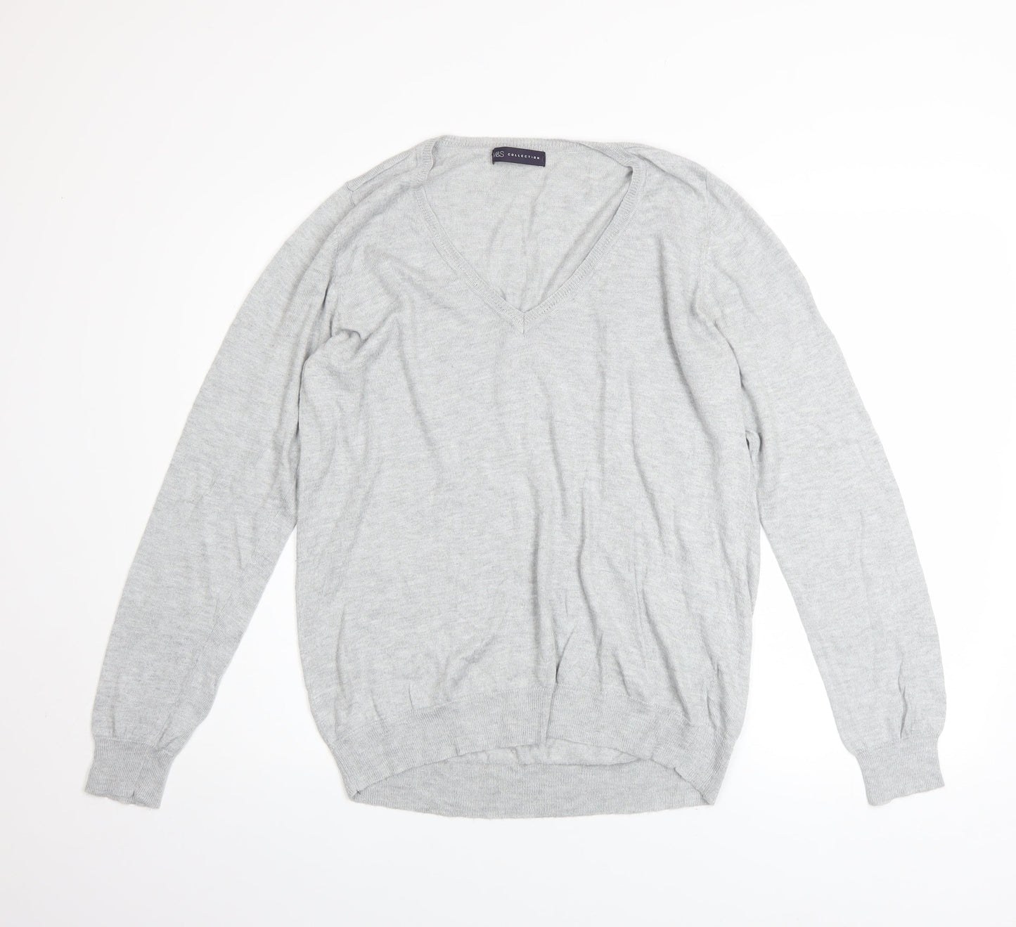 Marks and Spencer Women’s Grey V-Neck Long Sleeve Jumper Size 14