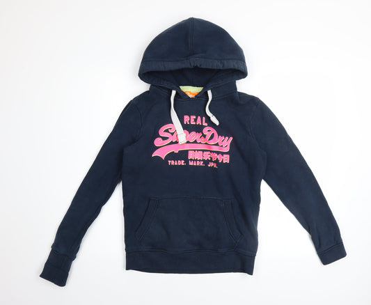 Superdry Women Navy Blue S Pullover Hoodie with Logo Print