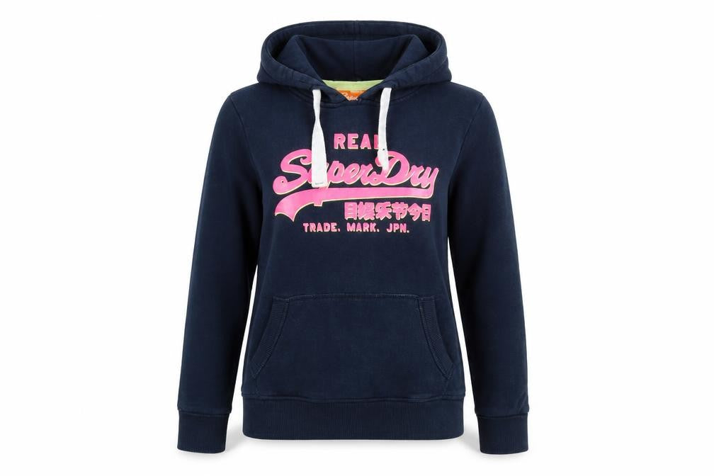 Superdry Women Navy Blue S Pullover Hoodie with Logo Print