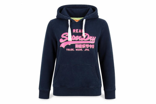 Superdry Women Navy Blue S Pullover Hoodie with Logo Print