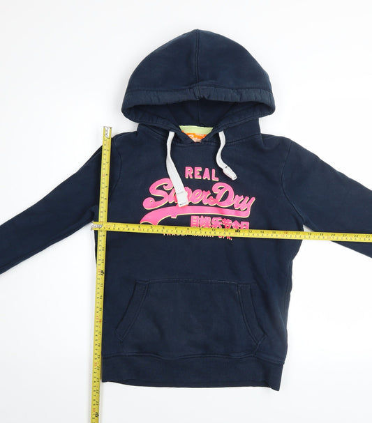 Superdry Women Navy Blue S Pullover Hoodie with Logo Print