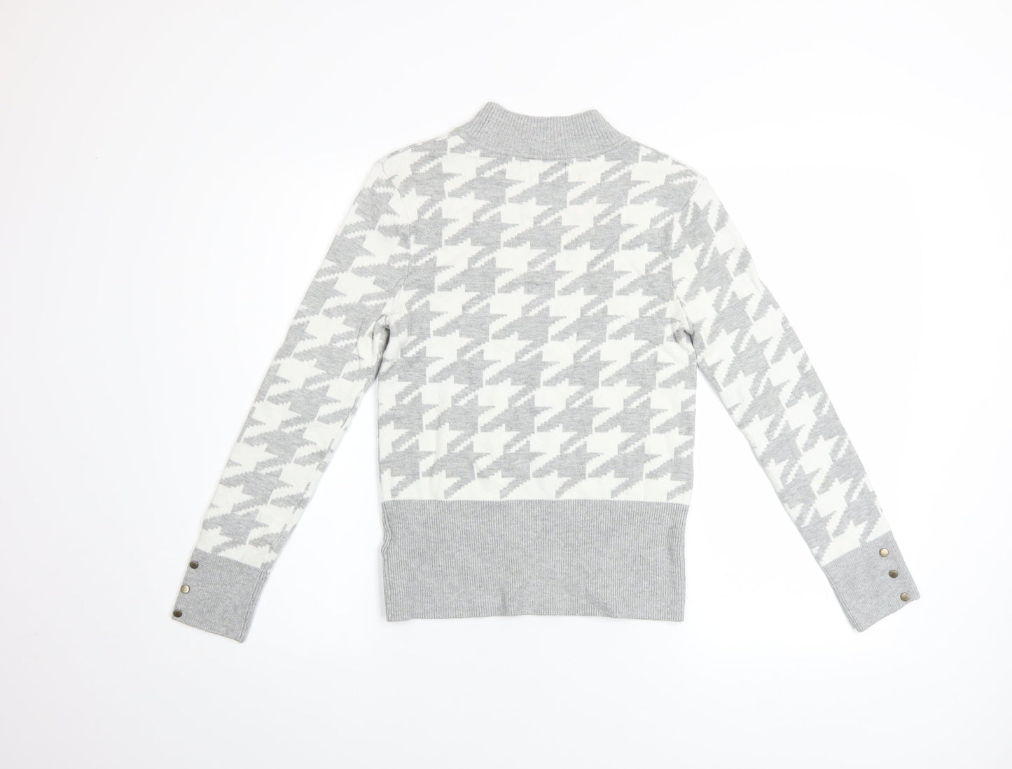 Marks & Spencer Women Grey Mock Neck Houndstooth Knit Jumper Size 10