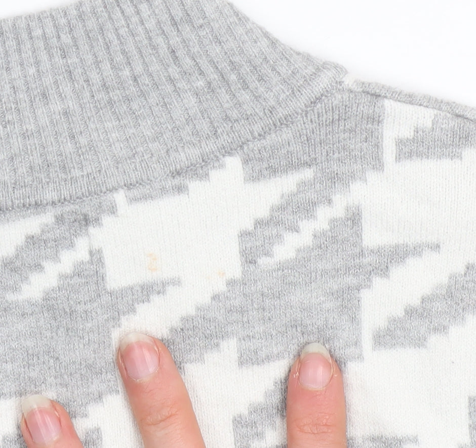 Marks & Spencer Women Grey Mock Neck Houndstooth Knit Jumper Size 10
