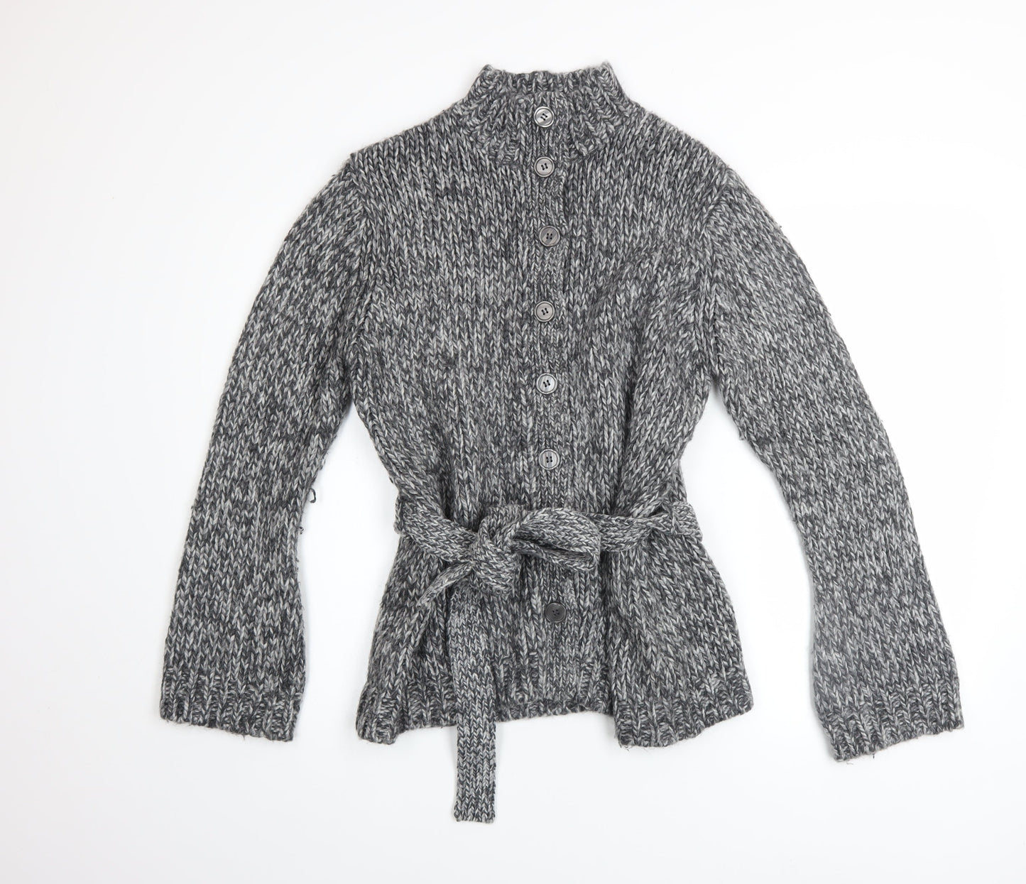 Marks and Spencer Women Grey Knit Wool Blend Belted Coatigan Size 12