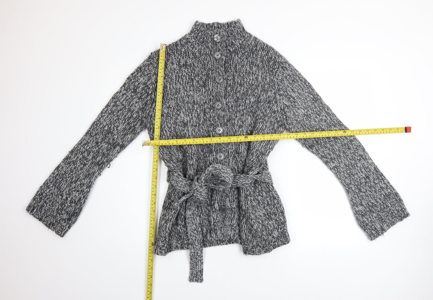 Marks and Spencer Women Grey Knit Wool Blend Belted Coatigan Size 12