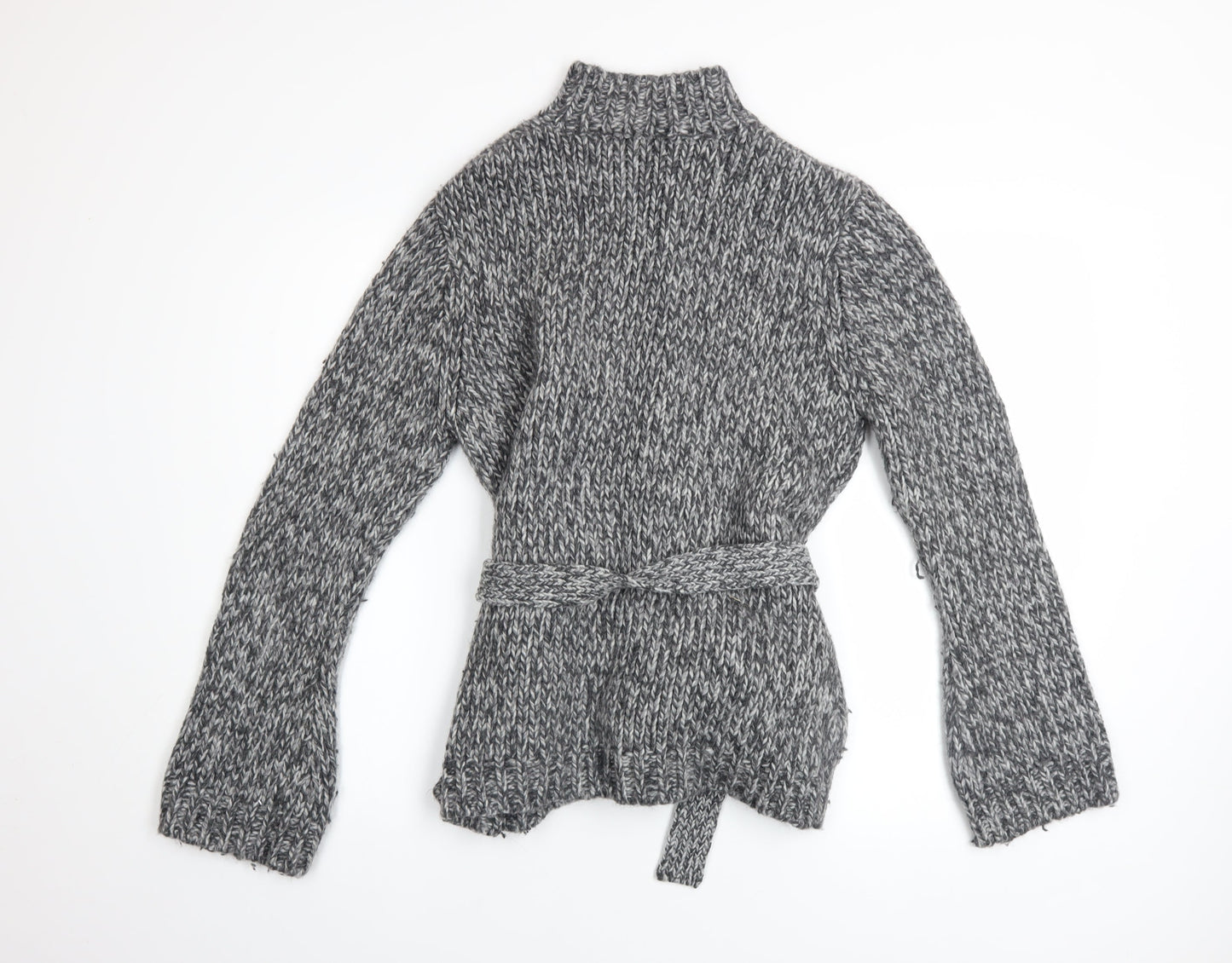 Marks and Spencer Women Grey Knit Wool Blend Belted Coatigan Size 12