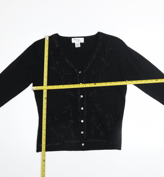 Kristen Jeffries Women's Black Embroidered V-Neck Cardigan S