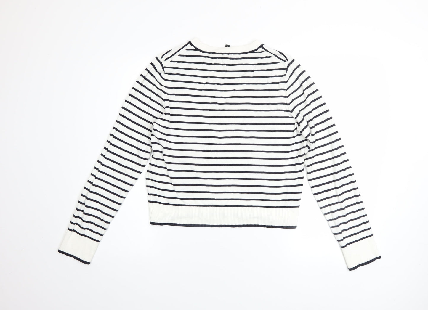 H&M Divided Women’s White Navy Striped Crew Neck Jumper Size 12