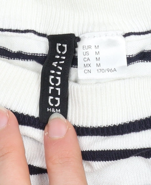 H&M Divided Women’s White Navy Striped Crew Neck Jumper Size 12