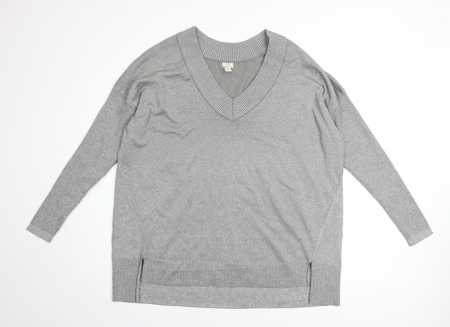 River Island Women’s Grey Metallic V-Neck Long Sleeve Pullover Jumper Size L