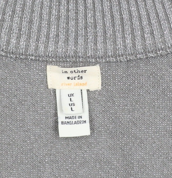 River Island Women’s Grey Metallic V-Neck Long Sleeve Pullover Jumper Size L