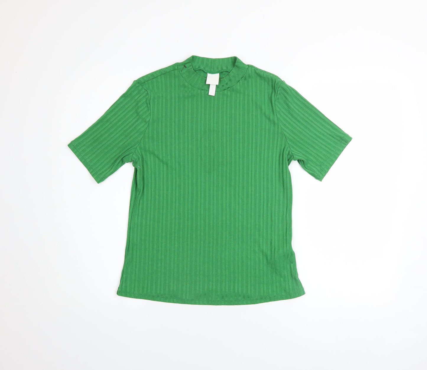 H&M Women’s Green Ribbed High Neck Short Sleeve Knit T-Shirt M
