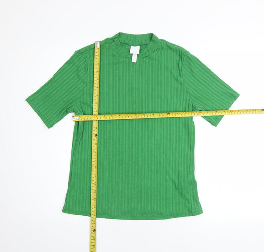 H&M Women’s Green Ribbed High Neck Short Sleeve Knit T-Shirt M