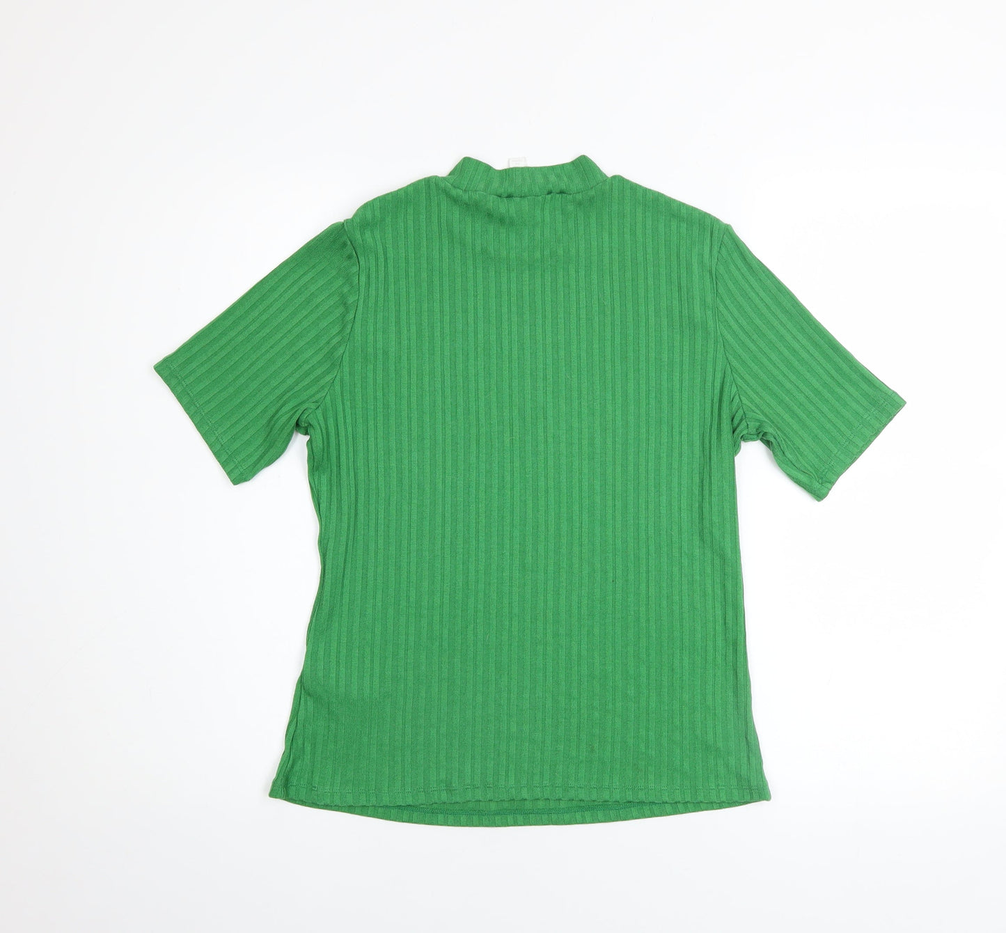 H&M Women’s Green Ribbed High Neck Short Sleeve Knit T-Shirt M