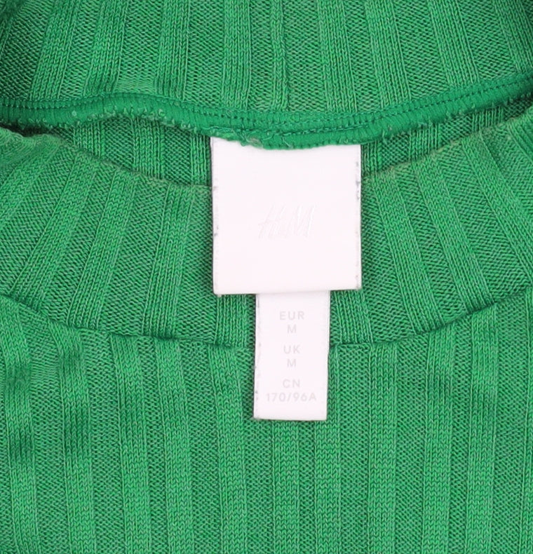 H&M Women’s Green Ribbed High Neck Short Sleeve Knit T-Shirt M