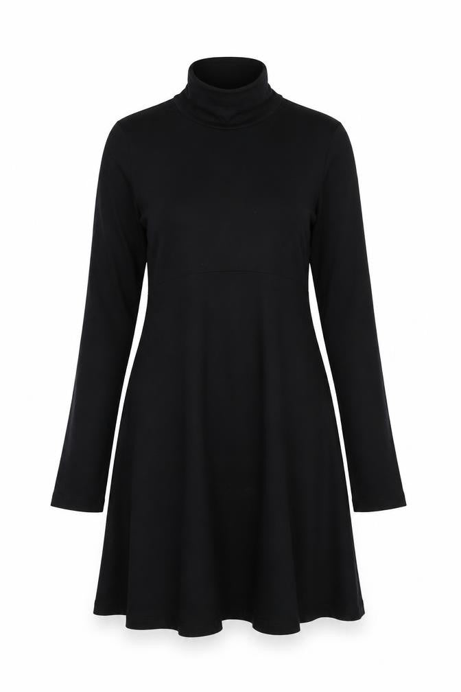 Seraphine Women Black Petite A-Line Roll Neck Jersey Dress UK 10
