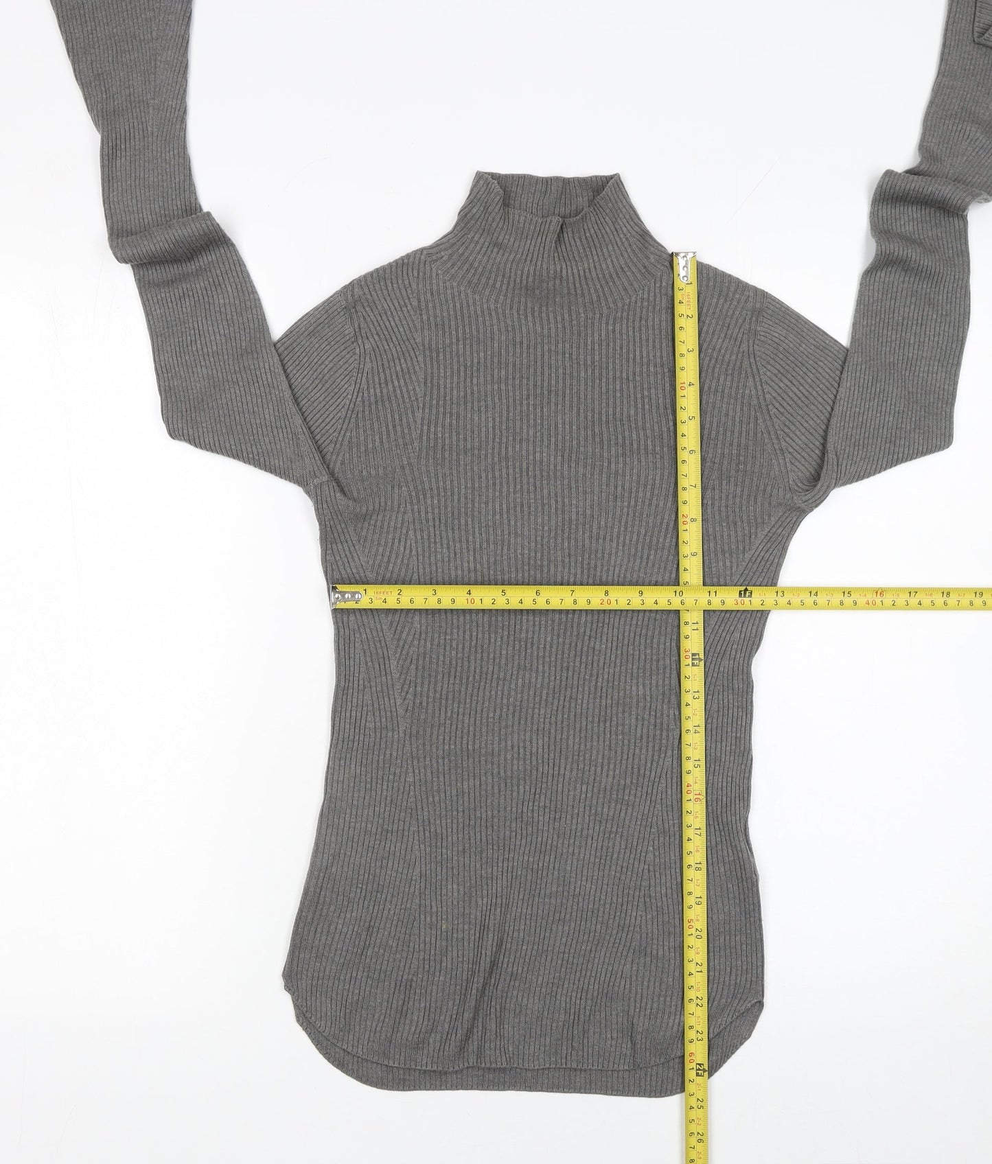 Uniqlo Women’s Grey Ribbed Roll Neck Flared Sleeve Jumper XS