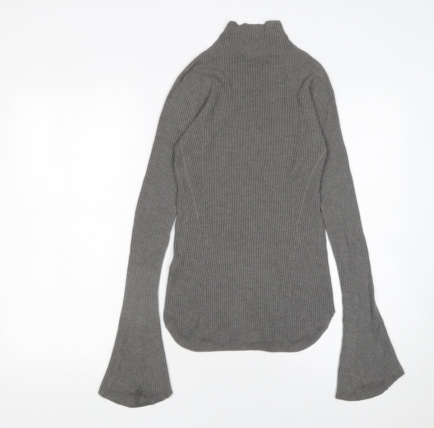 Uniqlo Women’s Grey Ribbed Roll Neck Flared Sleeve Jumper XS