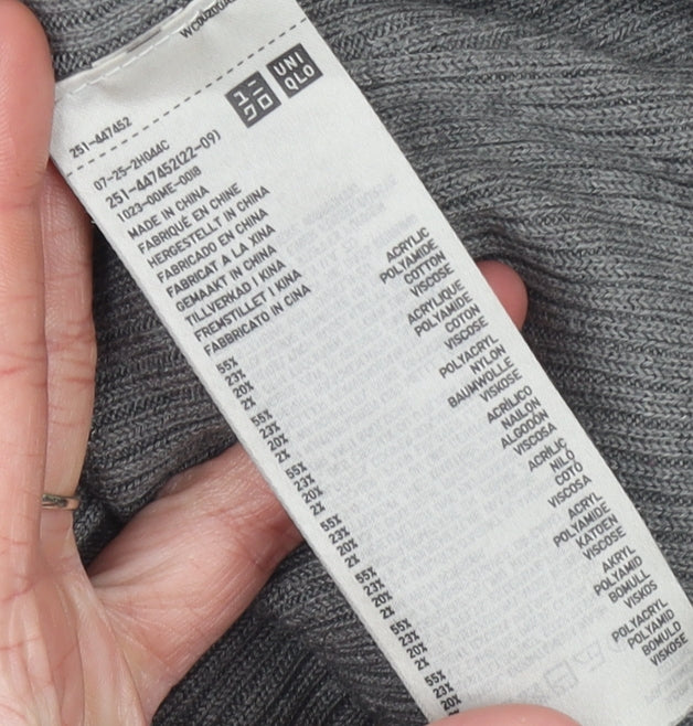 Uniqlo Women’s Grey Ribbed Roll Neck Flared Sleeve Jumper XS